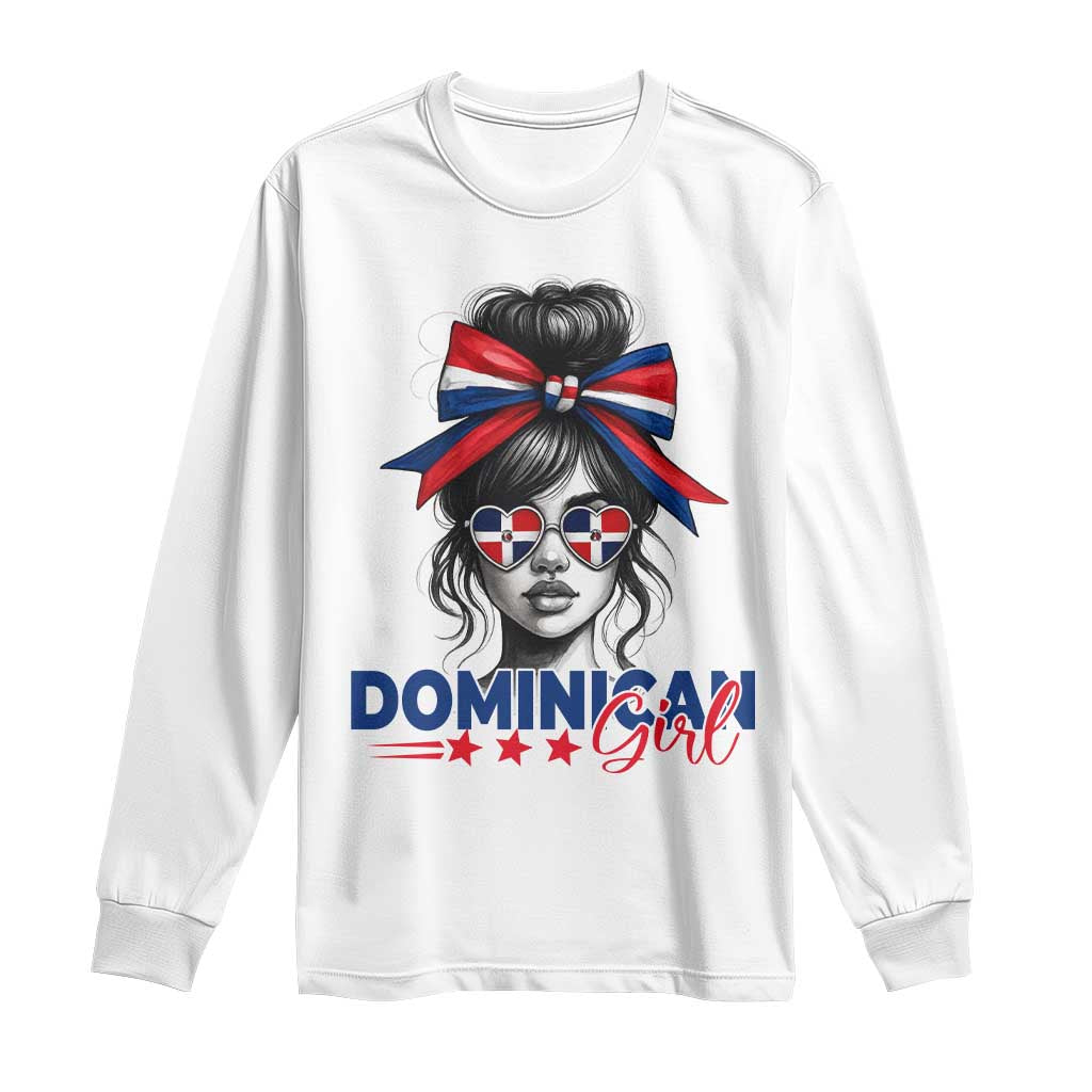 Dominican Girl Long Sleeve Shirt Messy Bun Caribbean Dominican Republic DR Flag - Wonder Print Shop