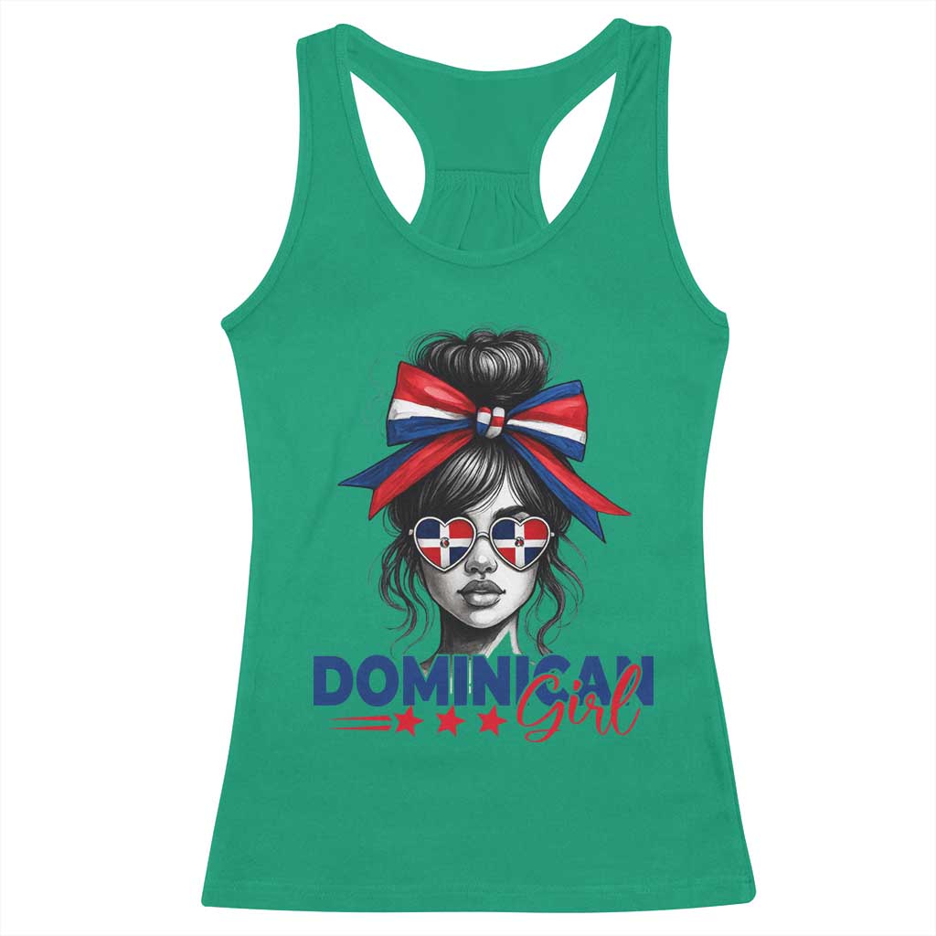 Dominican Girl Racerback Tank Top Messy Bun Caribbean Dominican Republic DR Flag - Wonder Print Shop