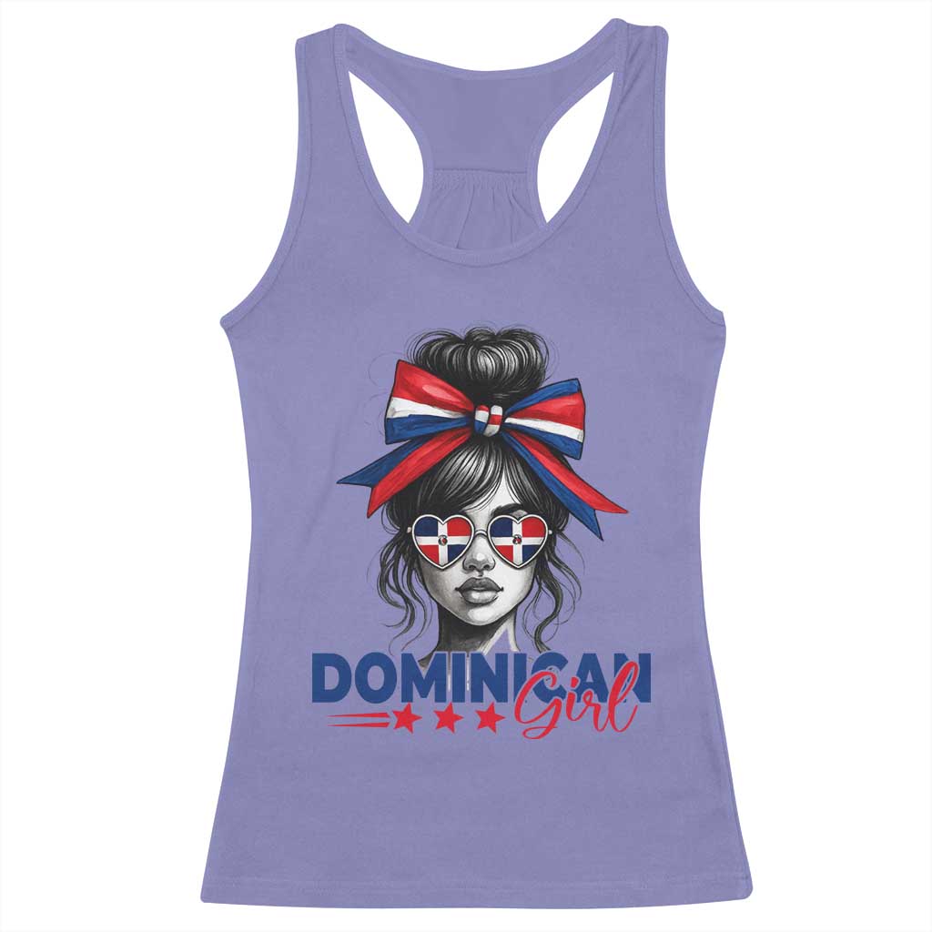 Dominican Girl Racerback Tank Top Messy Bun Caribbean Dominican Republic DR Flag - Wonder Print Shop