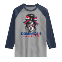 Dominican Girl Raglan Shirt Messy Bun Caribbean Dominican Republic DR Flag - Wonder Print Shop
