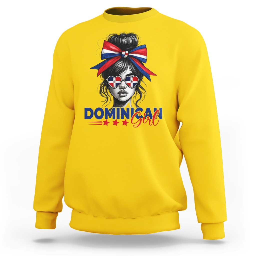 Dominican Girl Sweatshirt Messy Bun Caribbean Dominican Republic DR Flag - Wonder Print Shop