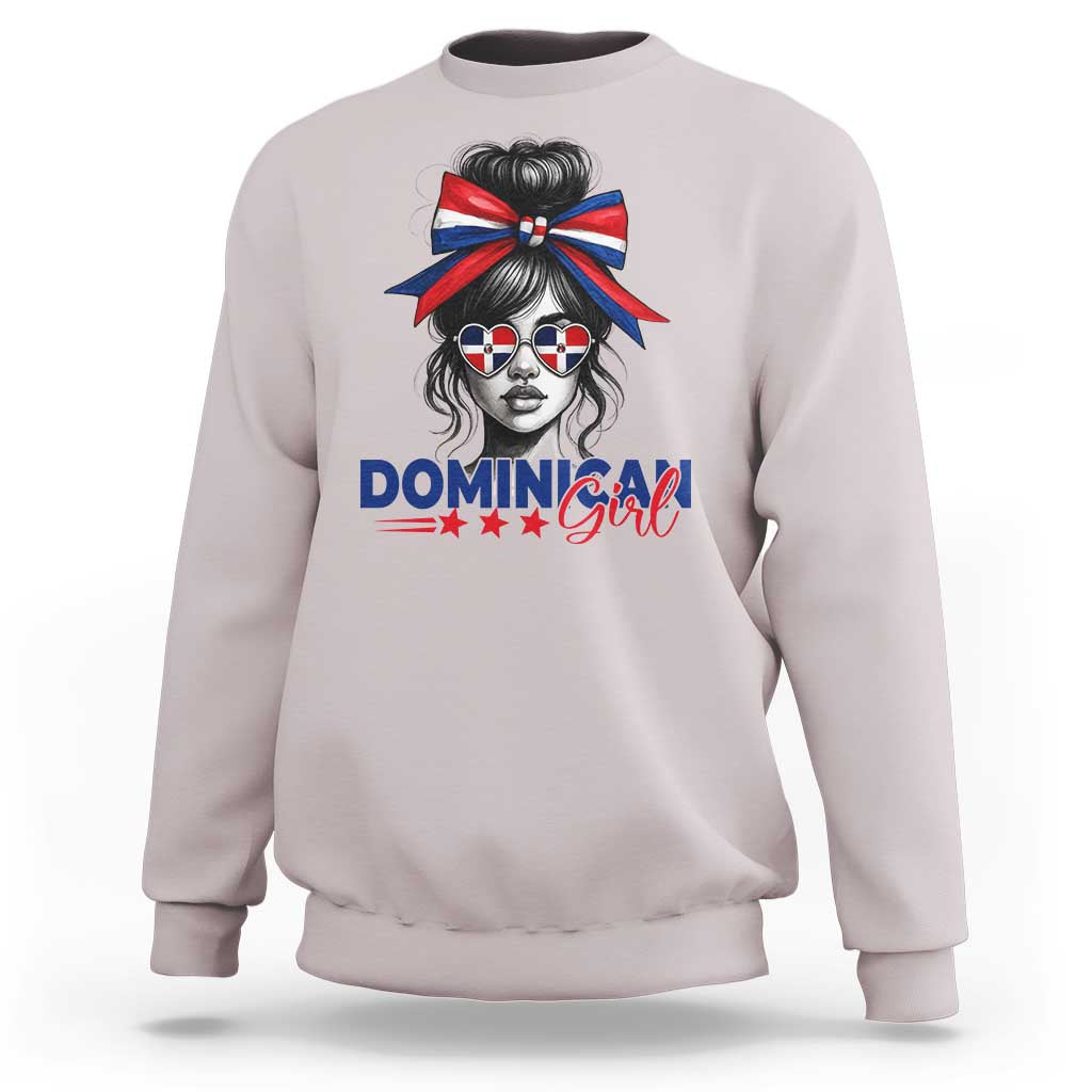Dominican Girl Sweatshirt Messy Bun Caribbean Dominican Republic DR Flag - Wonder Print Shop