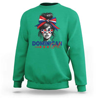 Dominican Girl Sweatshirt Messy Bun Caribbean Dominican Republic DR Flag - Wonder Print Shop