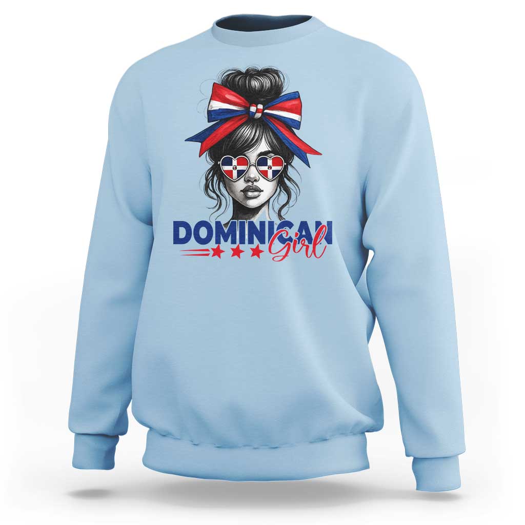 Dominican Girl Sweatshirt Messy Bun Caribbean Dominican Republic DR Flag - Wonder Print Shop