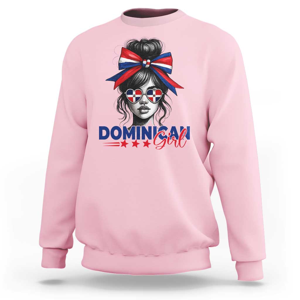 Dominican Girl Sweatshirt Messy Bun Caribbean Dominican Republic DR Flag - Wonder Print Shop