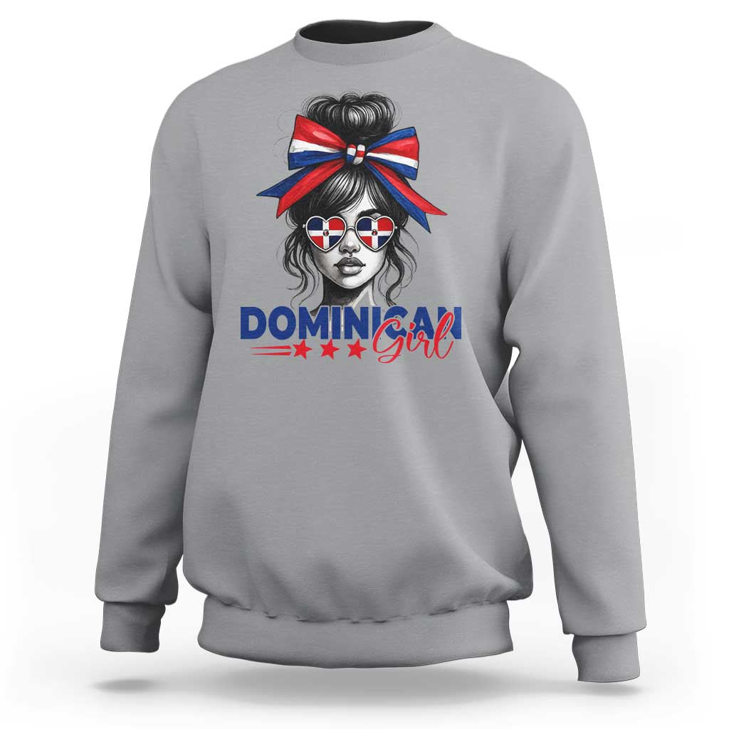 Dominican Girl Sweatshirt Messy Bun Caribbean Dominican Republic DR Flag - Wonder Print Shop