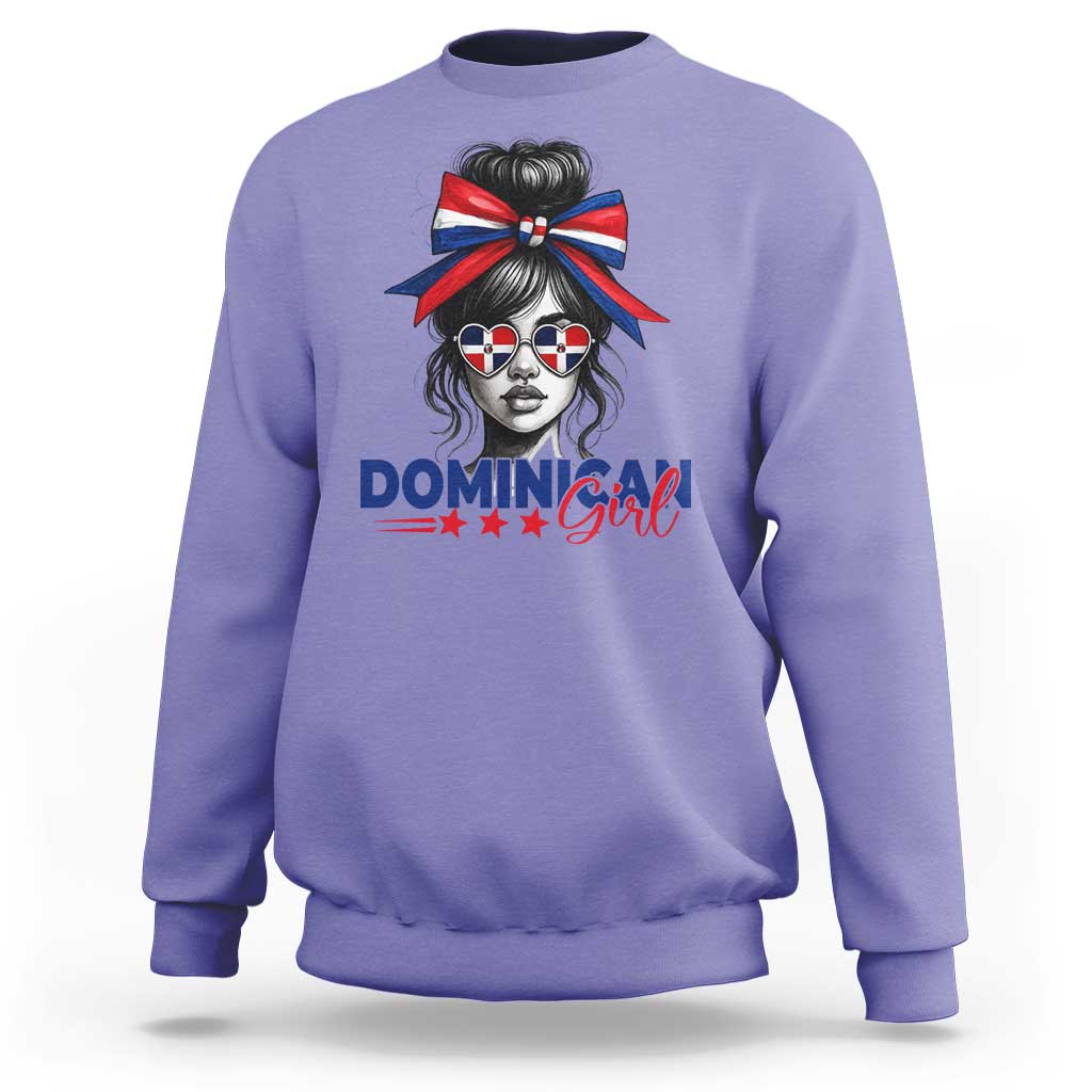 Dominican Girl Sweatshirt Messy Bun Caribbean Dominican Republic DR Flag - Wonder Print Shop