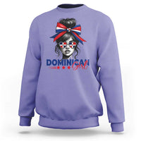 Dominican Girl Sweatshirt Messy Bun Caribbean Dominican Republic DR Flag - Wonder Print Shop