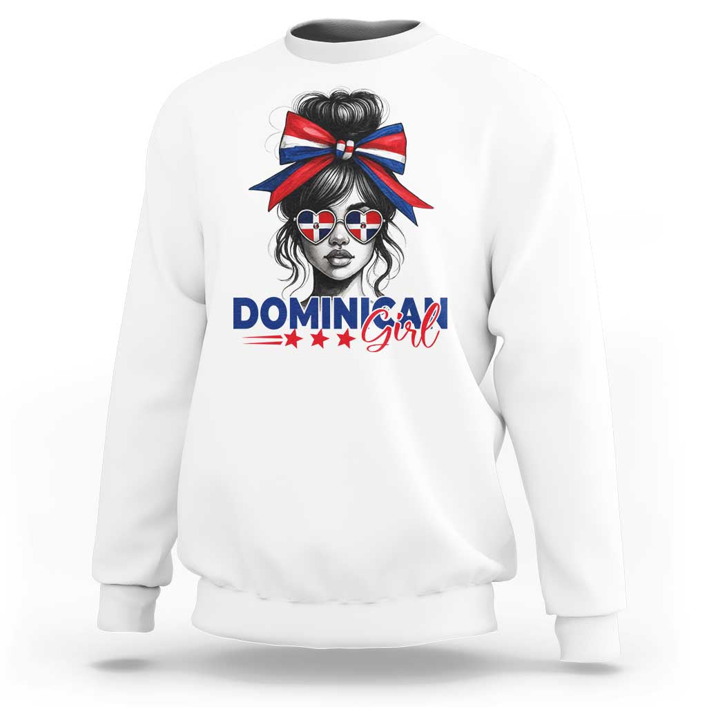 Dominican Girl Sweatshirt Messy Bun Caribbean Dominican Republic DR Flag - Wonder Print Shop