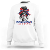 Dominican Girl Sweatshirt Messy Bun Caribbean Dominican Republic DR Flag - Wonder Print Shop