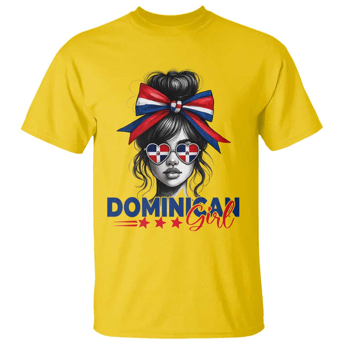 Dominican Girl T Shirt Messy Bun Caribbean Dominican Republic DR Flag - Wonder Print Shop
