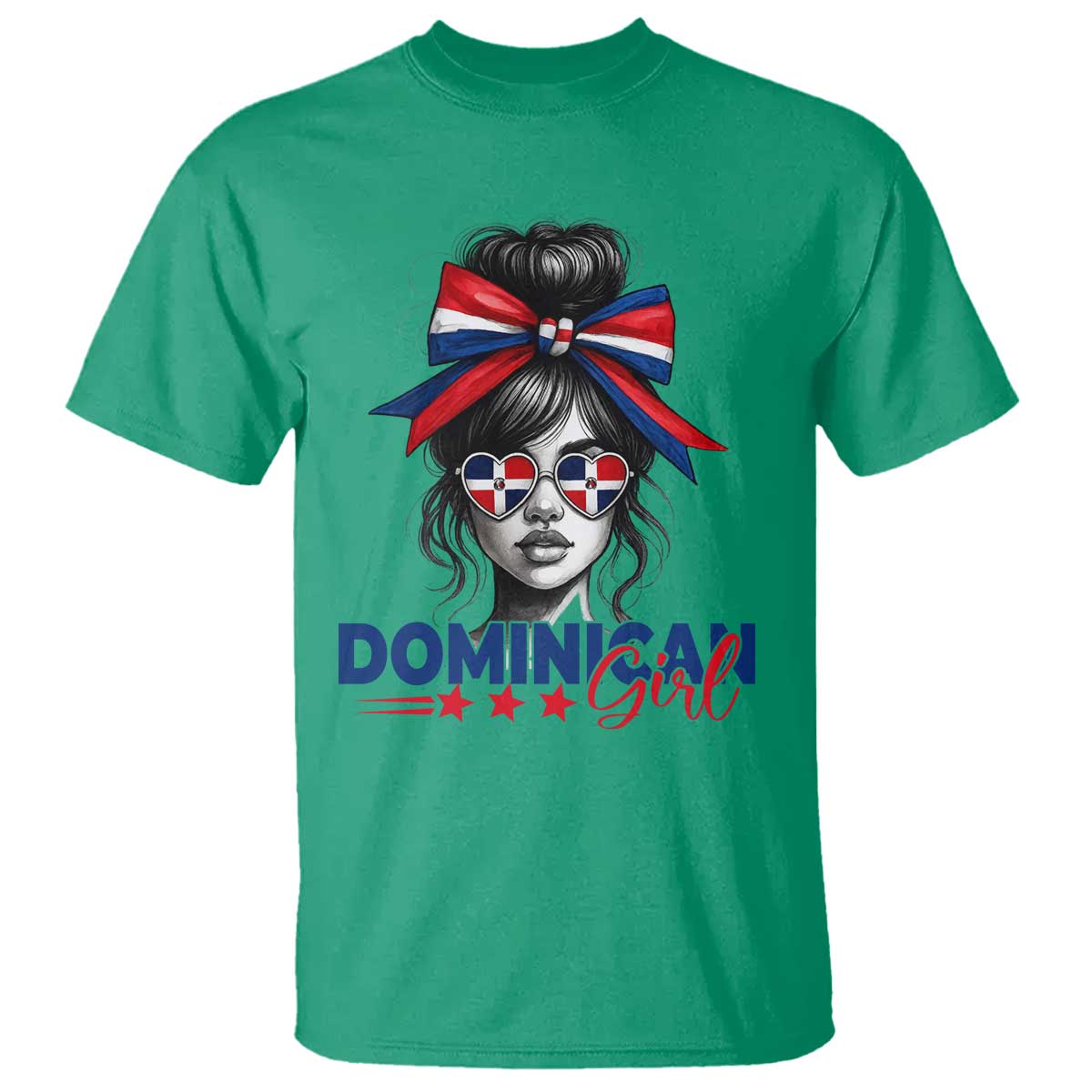 Dominican Girl T Shirt Messy Bun Caribbean Dominican Republic DR Flag - Wonder Print Shop