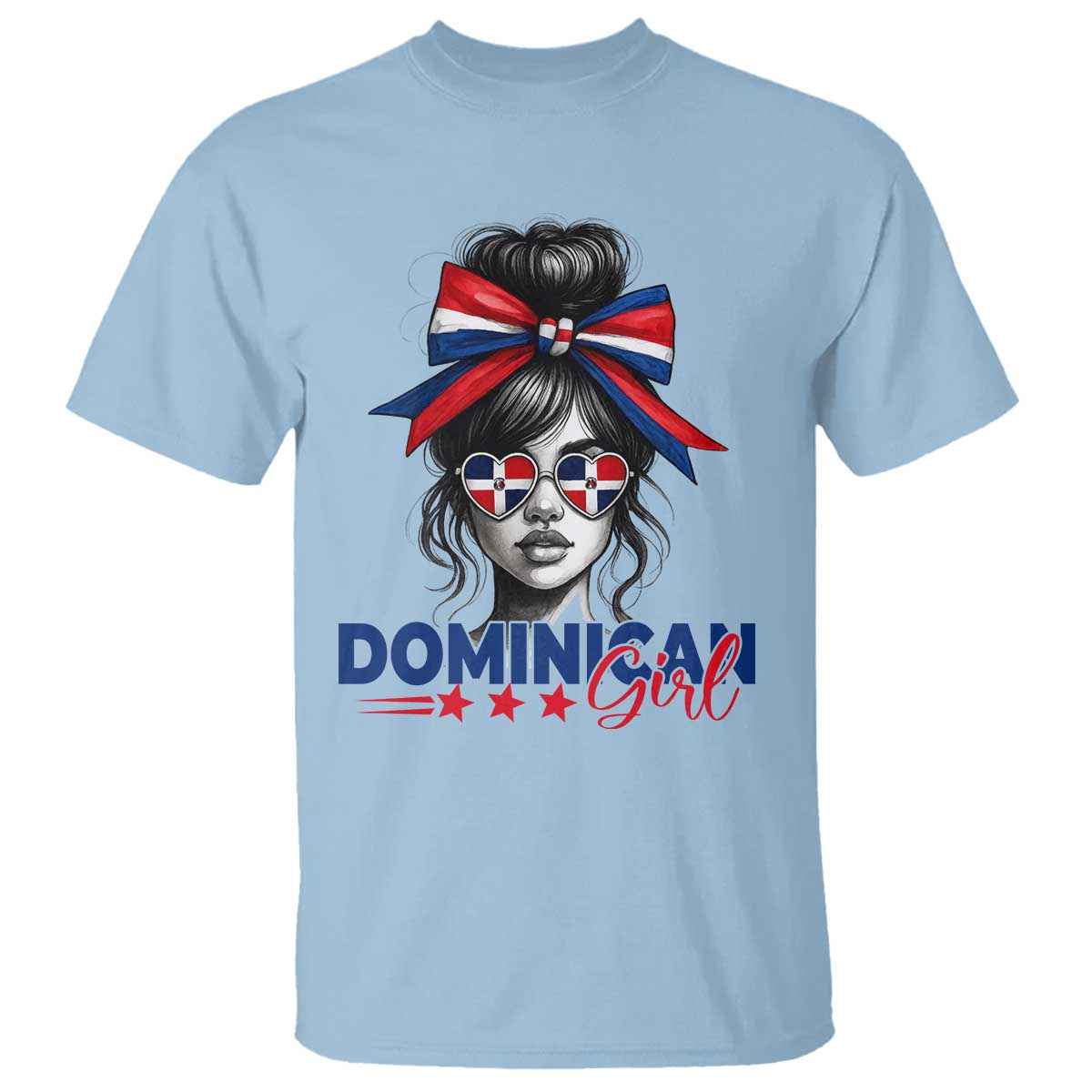Dominican Girl T Shirt Messy Bun Caribbean Dominican Republic DR Flag - Wonder Print Shop