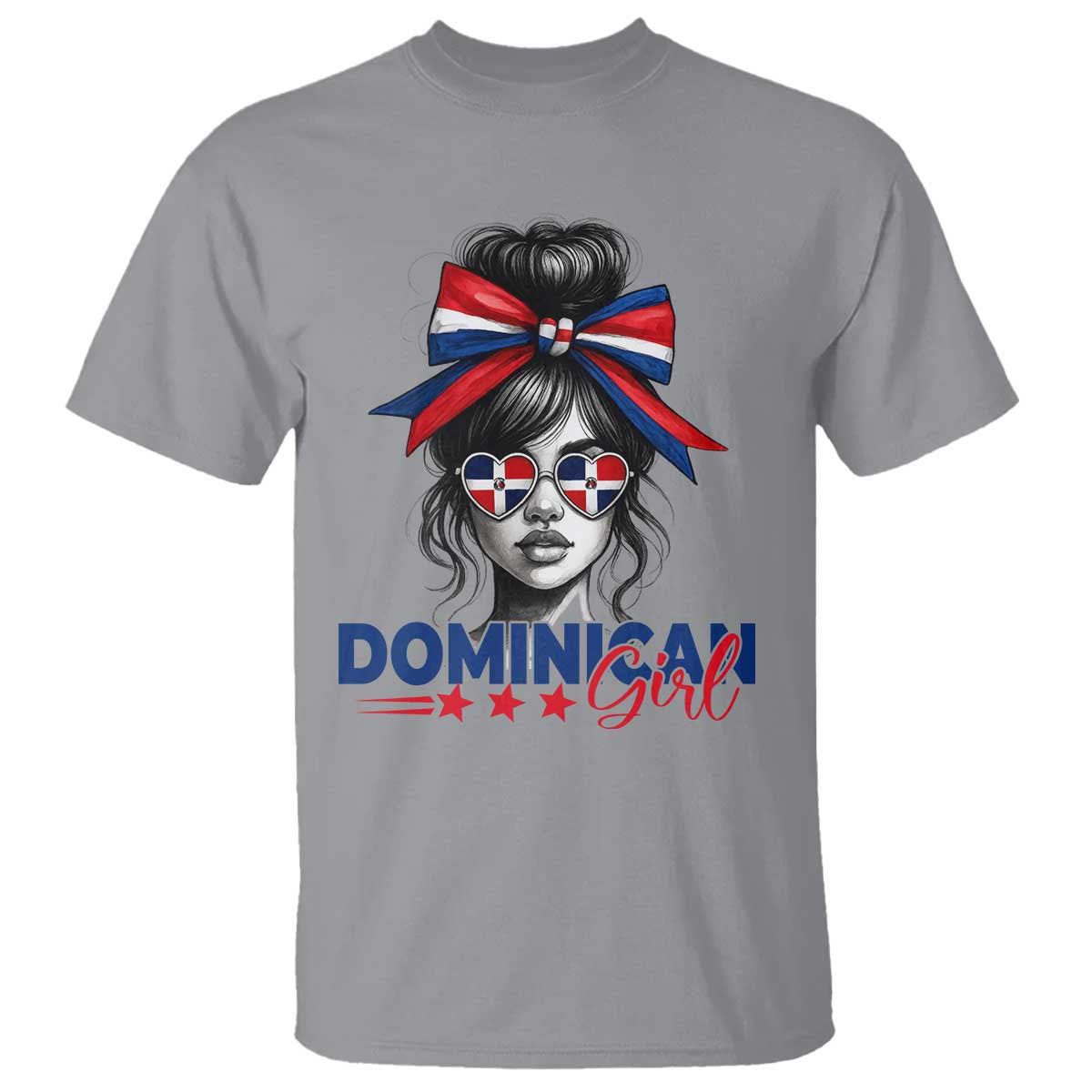 Dominican Girl T Shirt Messy Bun Caribbean Dominican Republic DR Flag - Wonder Print Shop