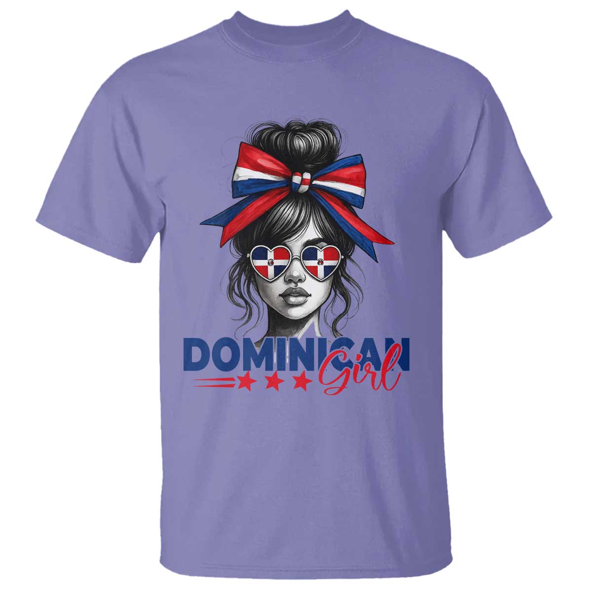 Dominican Girl T Shirt Messy Bun Caribbean Dominican Republic DR Flag - Wonder Print Shop