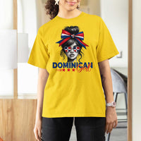 Dominican Girl T Shirt For Women Messy Bun Caribbean Dominican Republic DR Flag - Wonder Print Shop