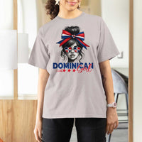 Dominican Girl T Shirt For Women Messy Bun Caribbean Dominican Republic DR Flag - Wonder Print Shop