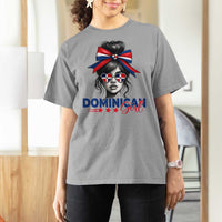 Dominican Girl T Shirt For Women Messy Bun Caribbean Dominican Republic DR Flag - Wonder Print Shop