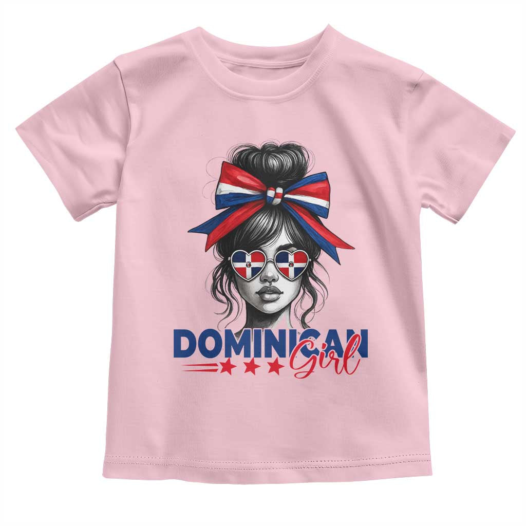 Dominican Girl Toddler T Shirt Messy Bun Caribbean Dominican Republic DR Flag - Wonder Print Shop