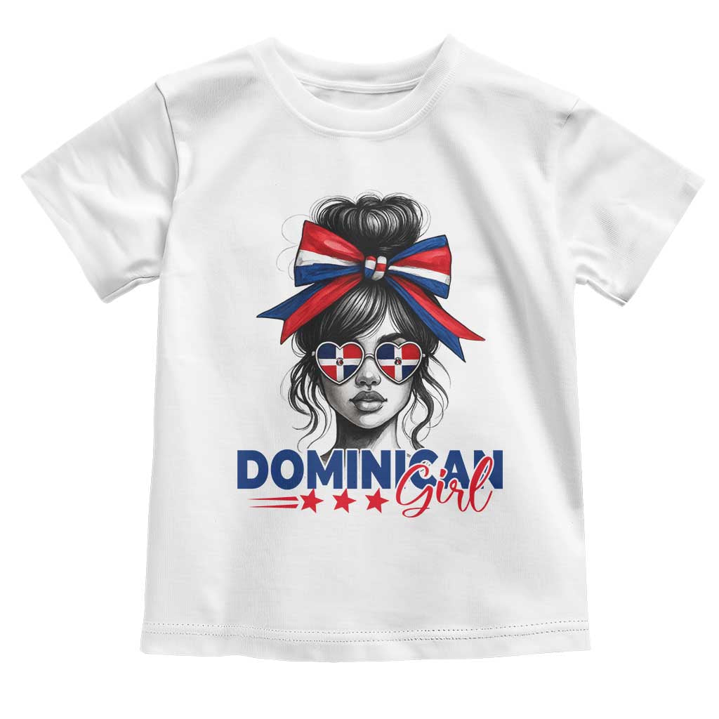 Dominican Girl Toddler T Shirt Messy Bun Caribbean Dominican Republic DR Flag - Wonder Print Shop