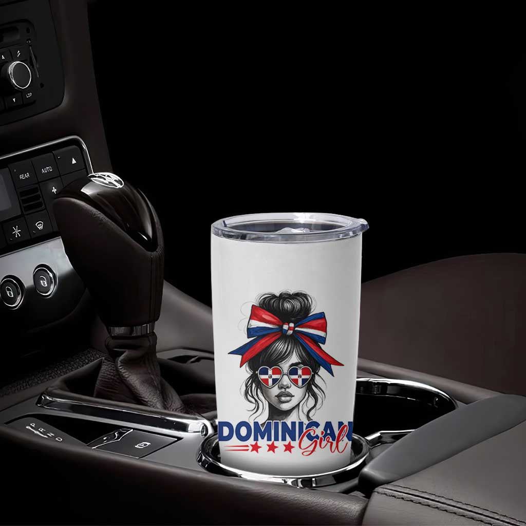Dominican Girl Tumbler Cup Messy Bun Caribbean Dominican Republic DR Flag - Wonder Print Shop