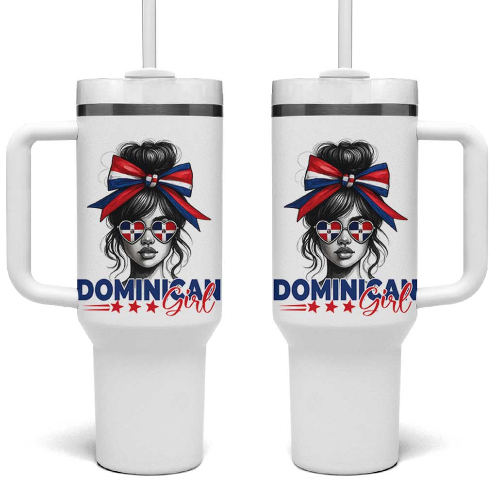 Dominican Girl Tumbler With Handle Messy Bun Caribbean Dominican Republic DR Flag - Wonder Print Shop