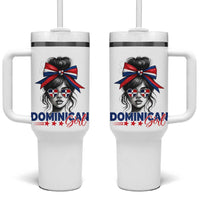 Dominican Girl Tumbler With Handle Messy Bun Caribbean Dominican Republic DR Flag - Wonder Print Shop