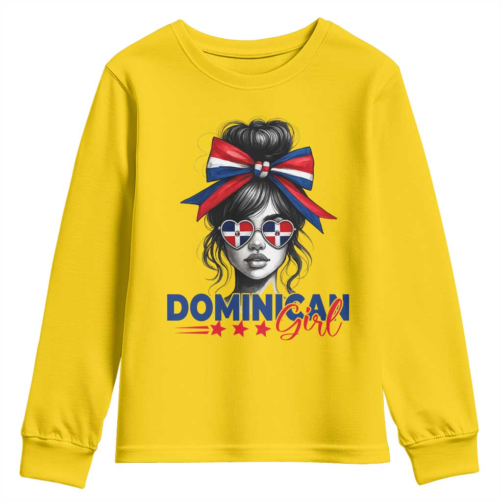 Dominican Girl Youth Sweatshirt Messy Bun Caribbean Dominican Republic DR Flag - Wonder Print Shop