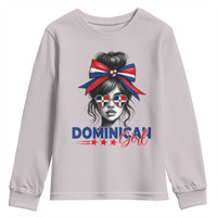Dominican Girl Youth Sweatshirt Messy Bun Caribbean Dominican Republic DR Flag - Wonder Print Shop