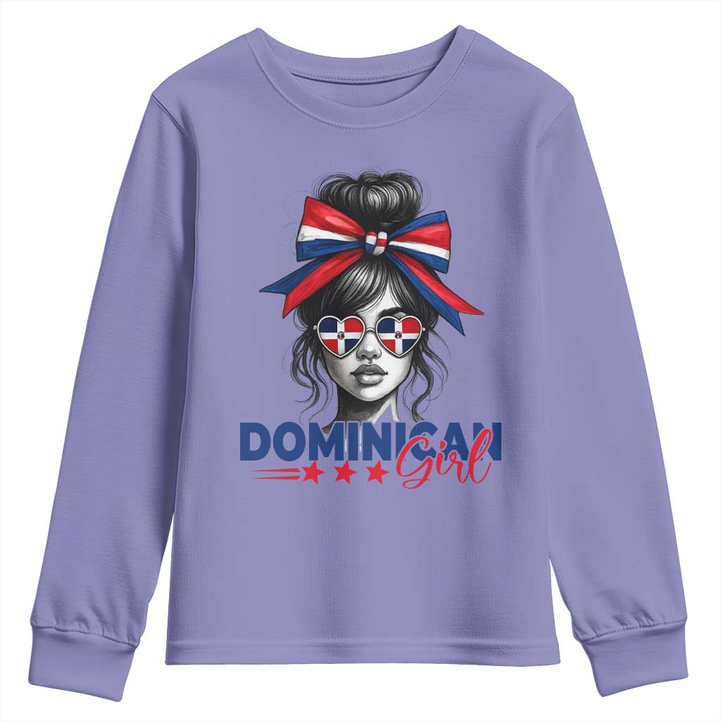 Dominican Girl Youth Sweatshirt Messy Bun Caribbean Dominican Republic DR Flag - Wonder Print Shop