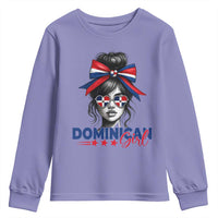 Dominican Girl Youth Sweatshirt Messy Bun Caribbean Dominican Republic DR Flag - Wonder Print Shop