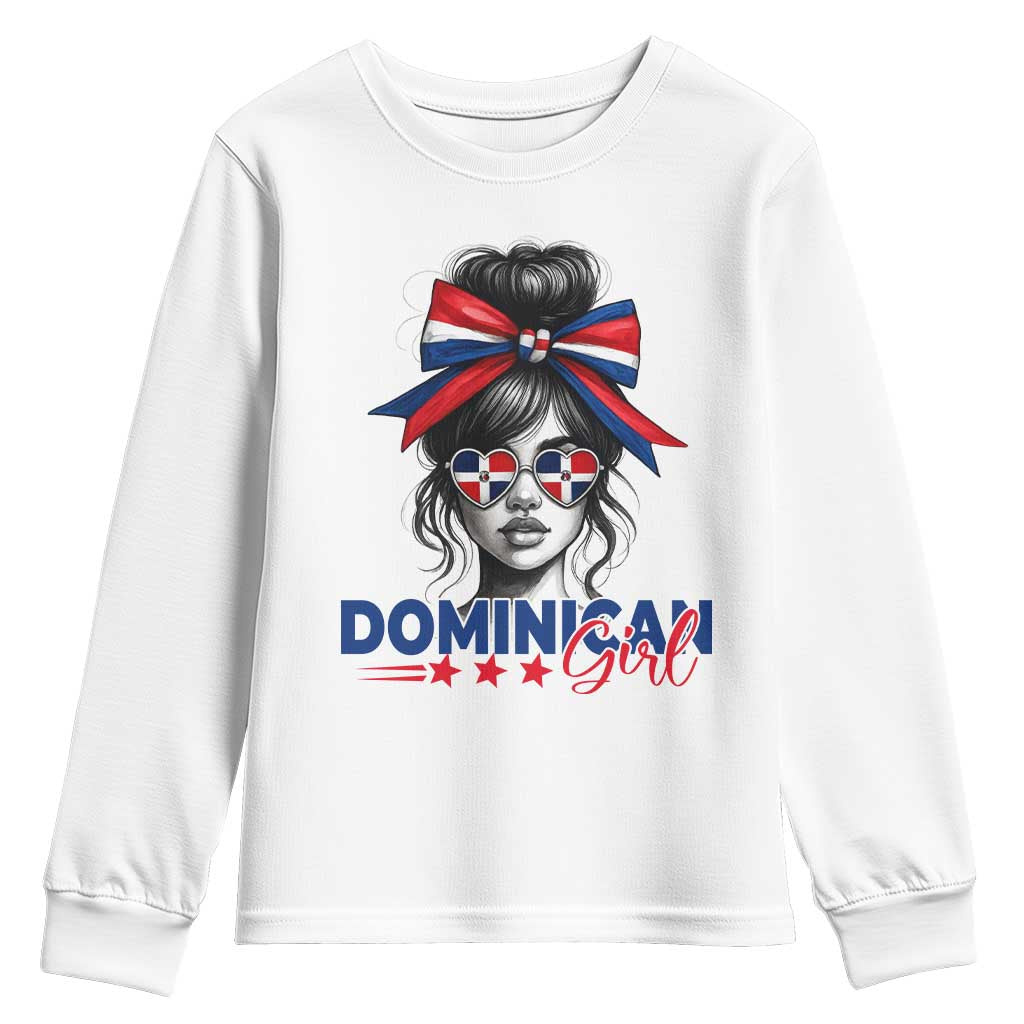 Dominican Girl Youth Sweatshirt Messy Bun Caribbean Dominican Republic DR Flag - Wonder Print Shop