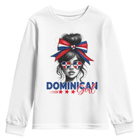 Dominican Girl Youth Sweatshirt Messy Bun Caribbean Dominican Republic DR Flag - Wonder Print Shop