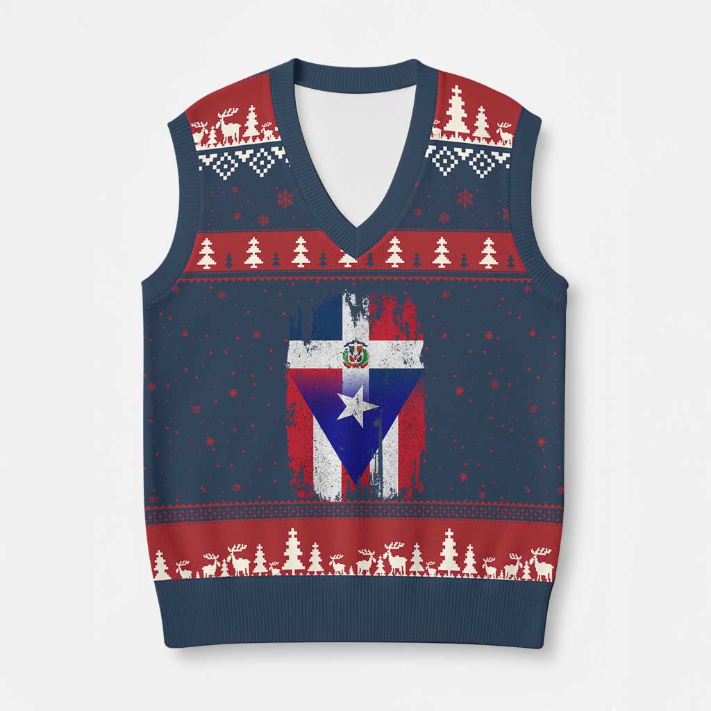 Dominican Puerto Rican Flag V-Neck Knit Sweater Vest Mixed Heritage Pride