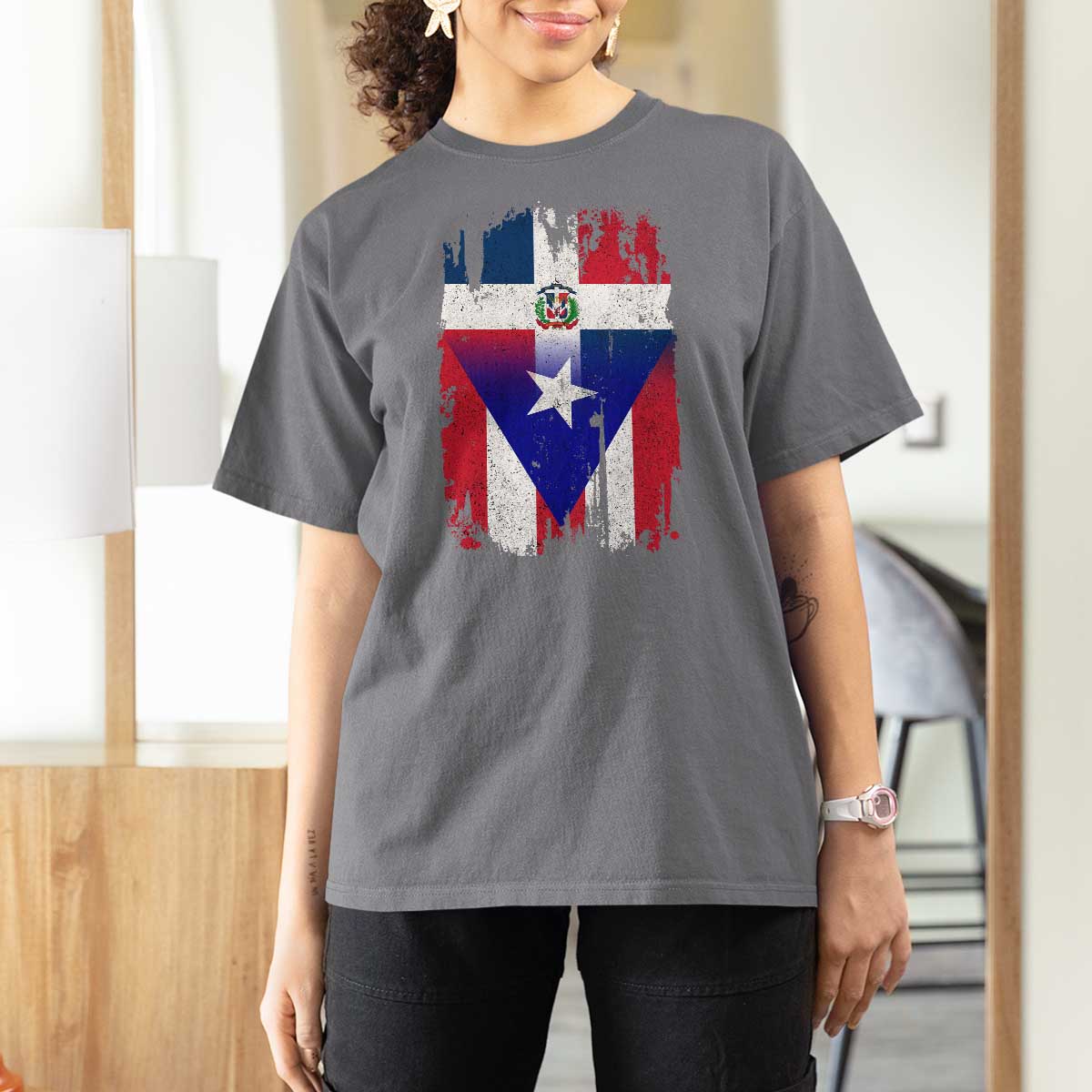 Dominican Puerto Rican Flag T Shirt For Women Mixed Heritage Pride