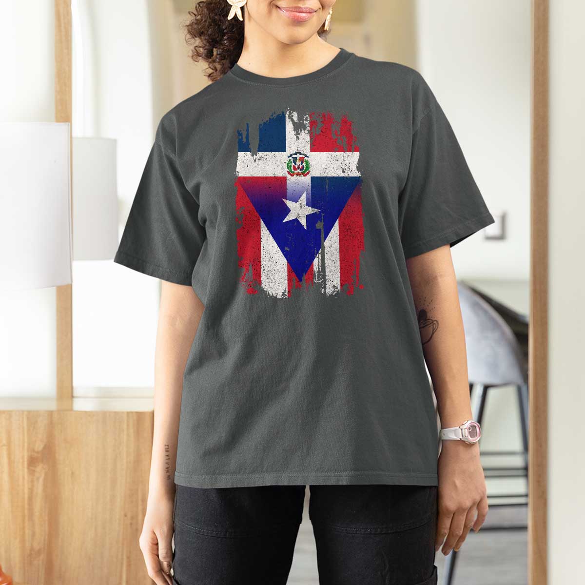 Dominican Puerto Rican Flag T Shirt For Women Mixed Heritage Pride