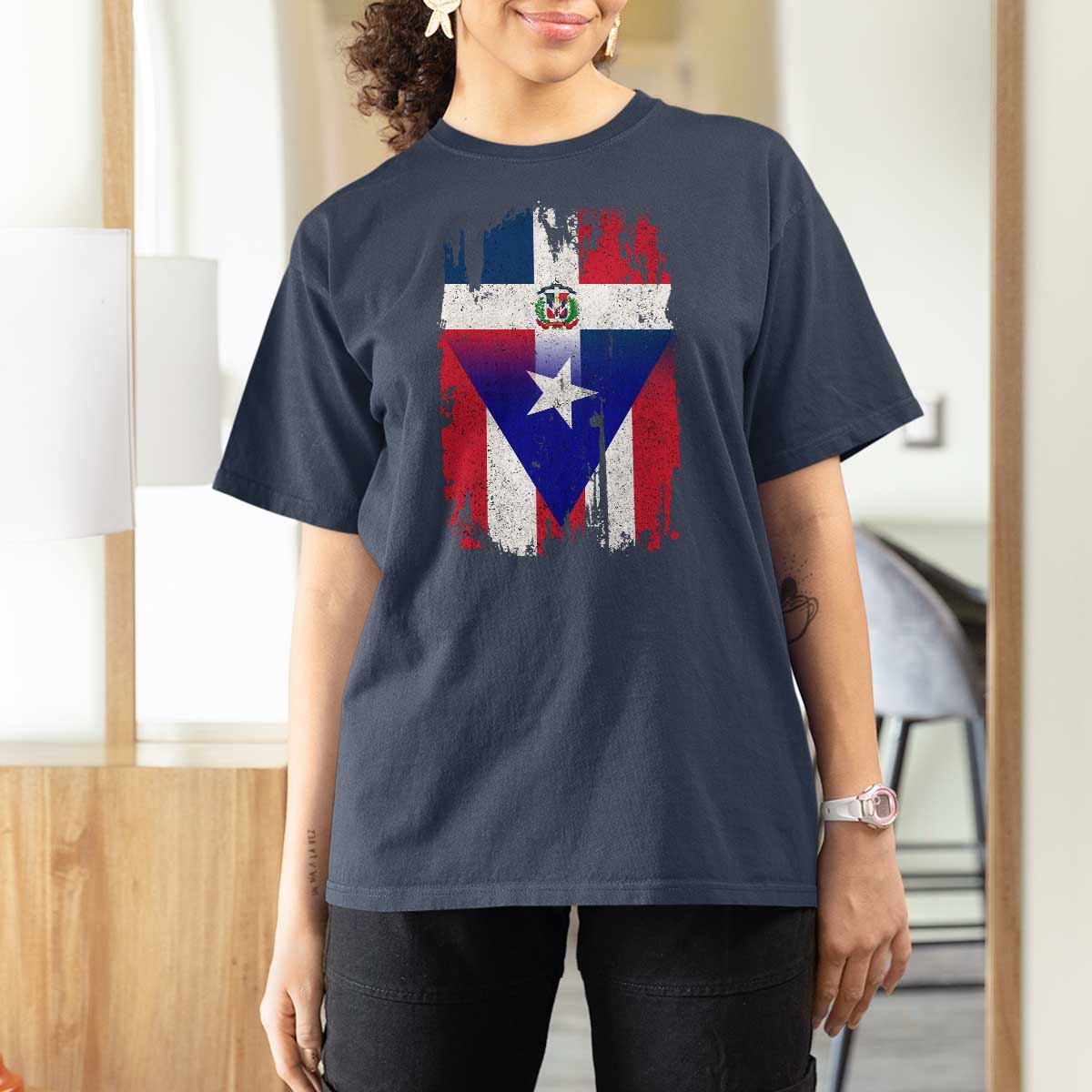 Dominican Puerto Rican Flag T Shirt For Women Mixed Heritage Pride