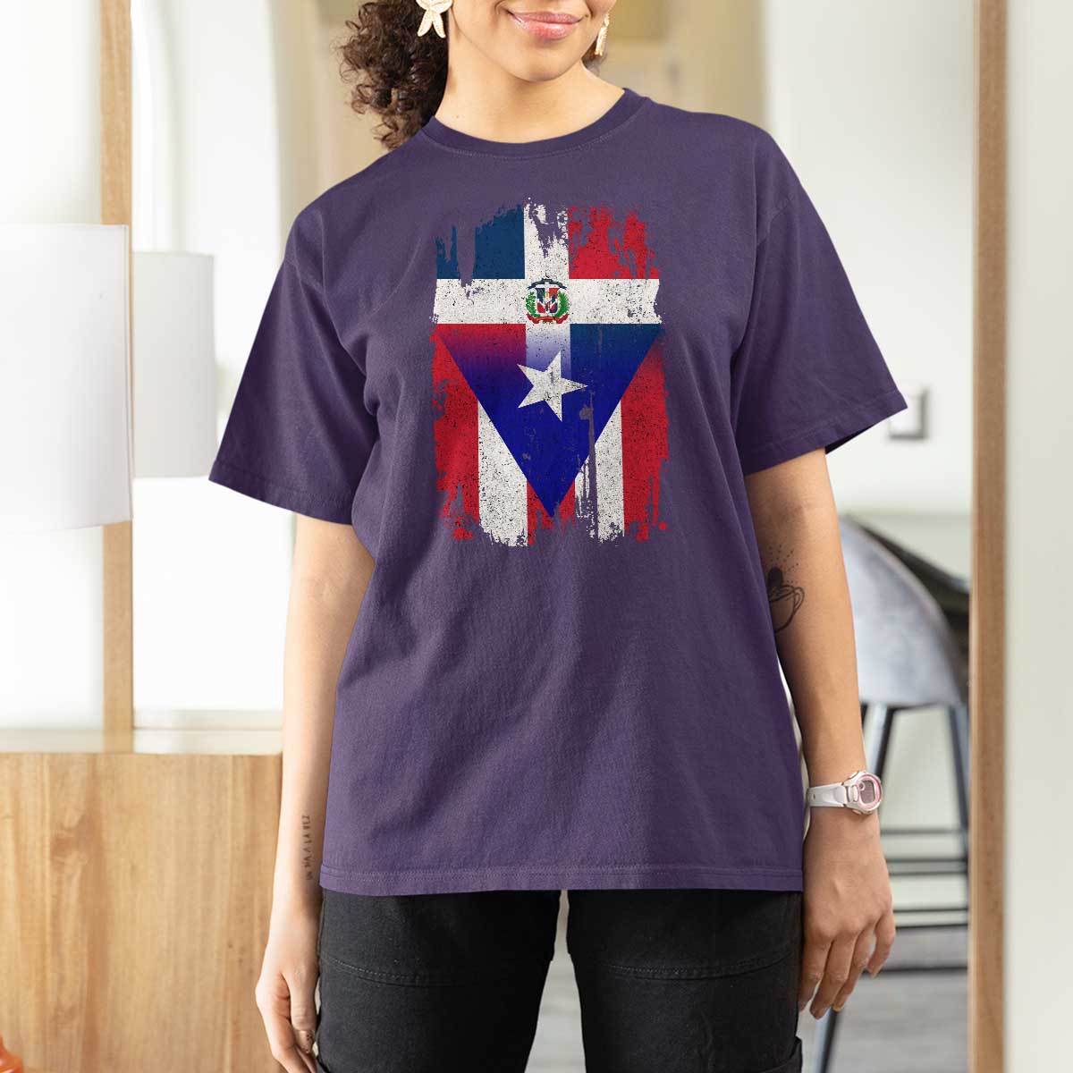 Dominican Puerto Rican Flag T Shirt For Women Mixed Heritage Pride