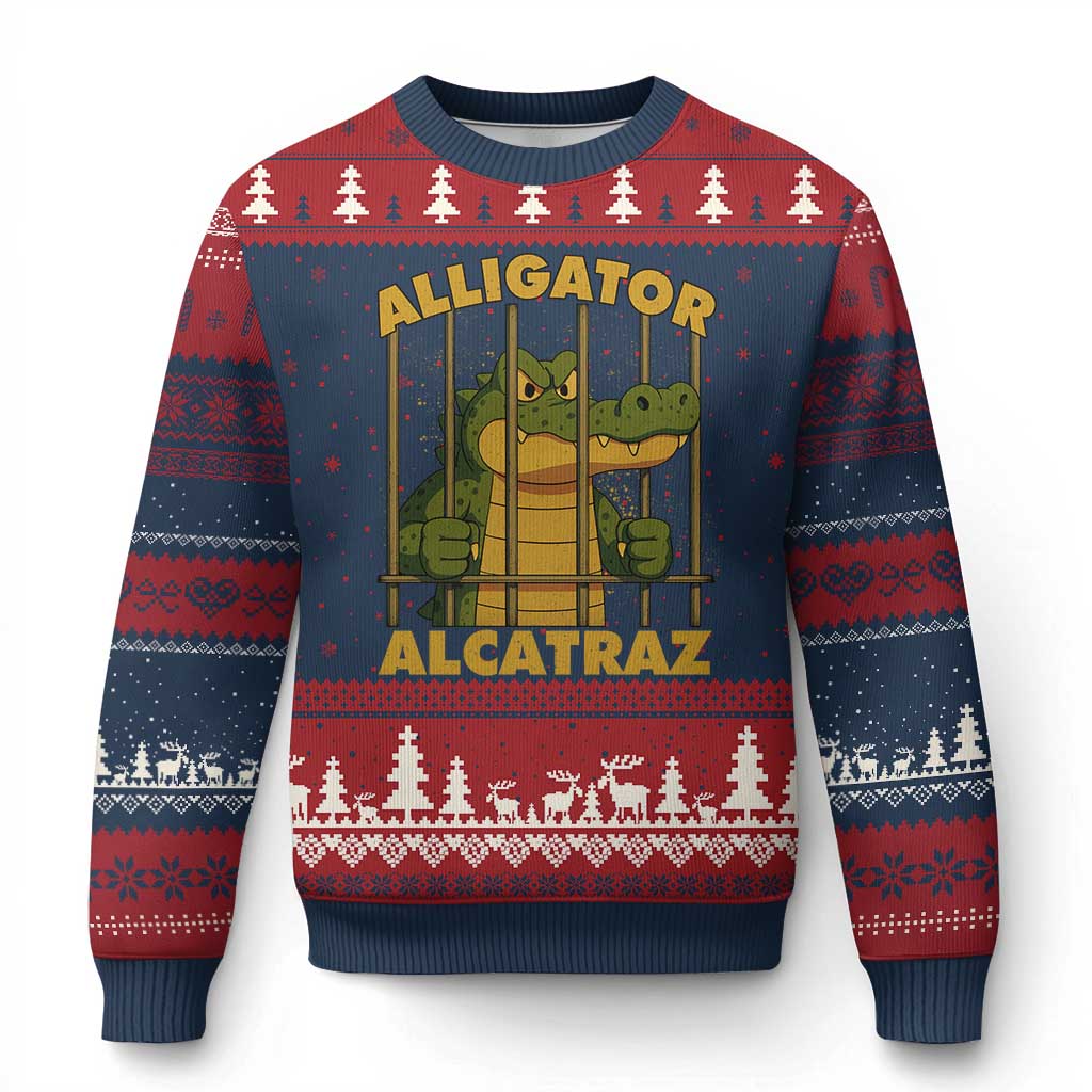 Alligator Alcatraz Florida Everglades Ugly Christmas Sweater Funny Political Satire Meme - Wonder Print Shop