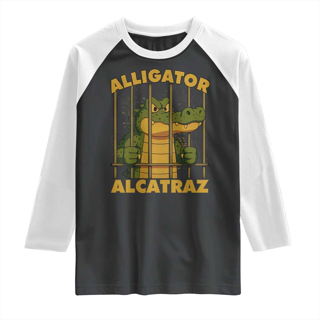 Alligator Alcatraz Florida Everglades Raglan Shirt Funny Political Satire Meme - Wonder Print Shop