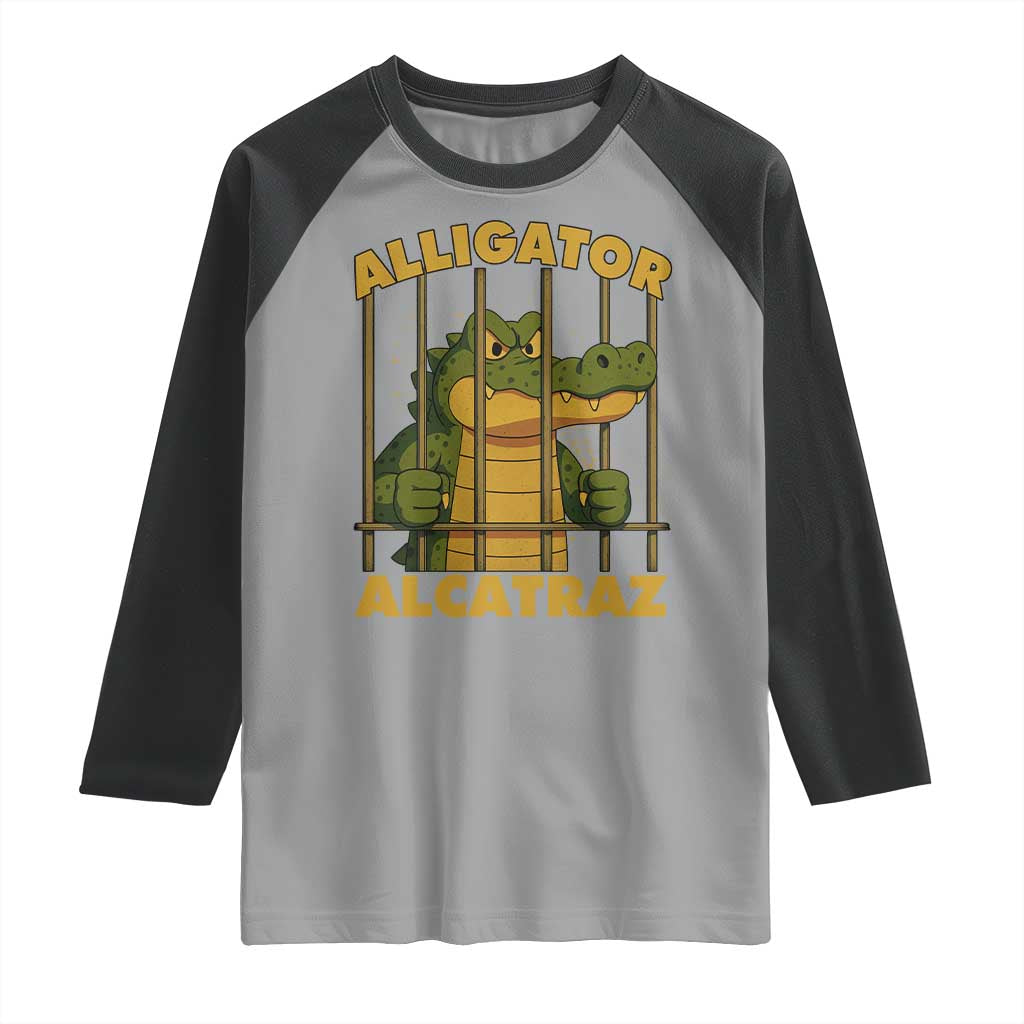 Alligator Alcatraz Florida Everglades Raglan Shirt Funny Political Satire Meme - Wonder Print Shop