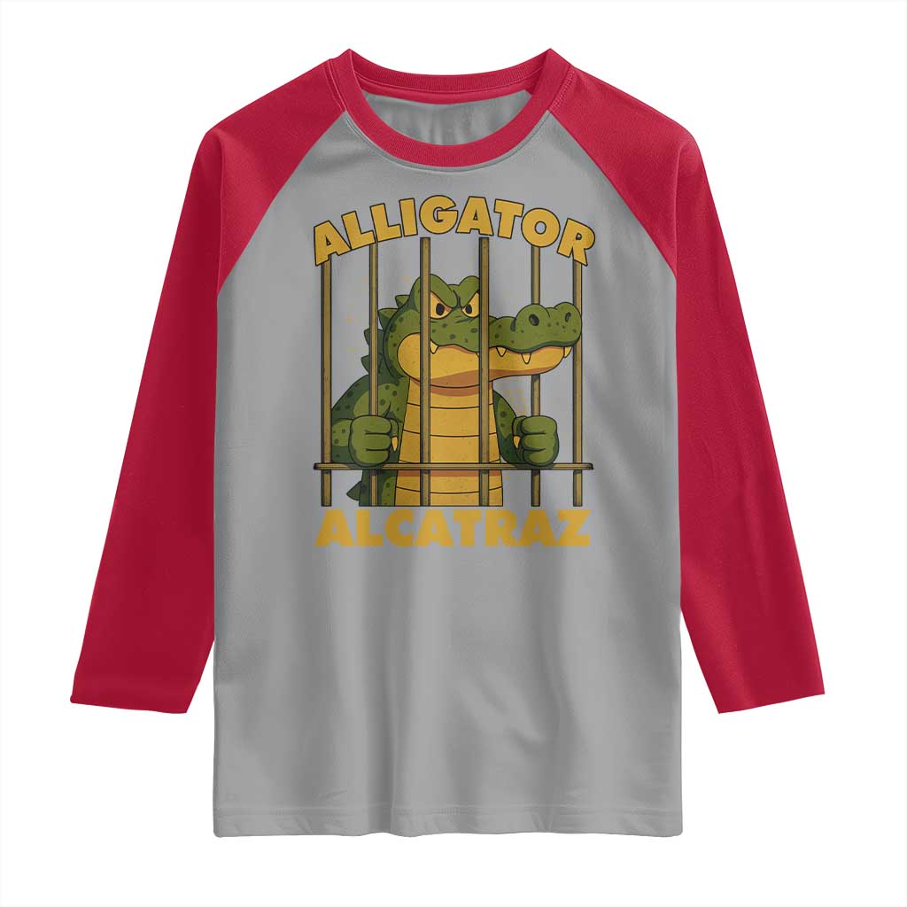 Alligator Alcatraz Florida Everglades Raglan Shirt Funny Political Satire Meme - Wonder Print Shop