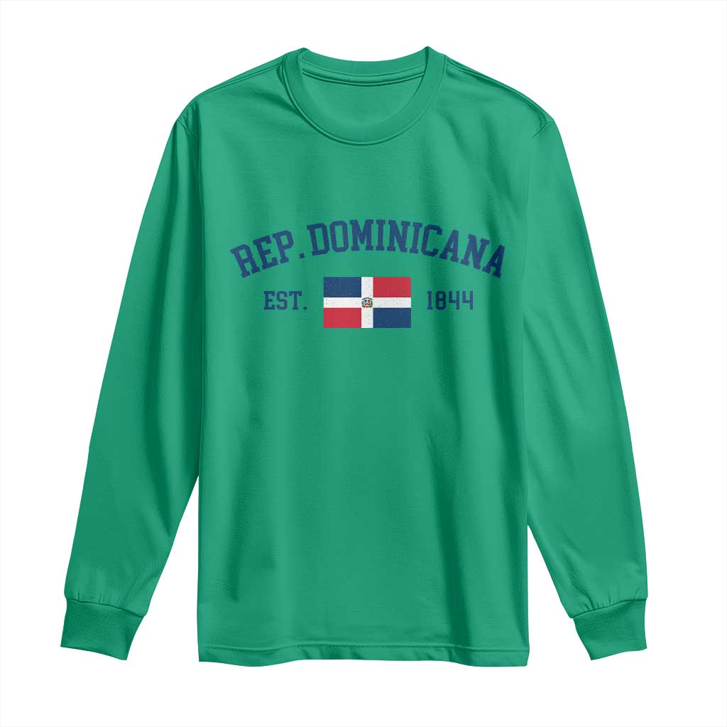 Dominican Republic Long Sleeve Shirt Vintage Distressed Varsity Rep Dominicana Flag - Wonder Print Shop