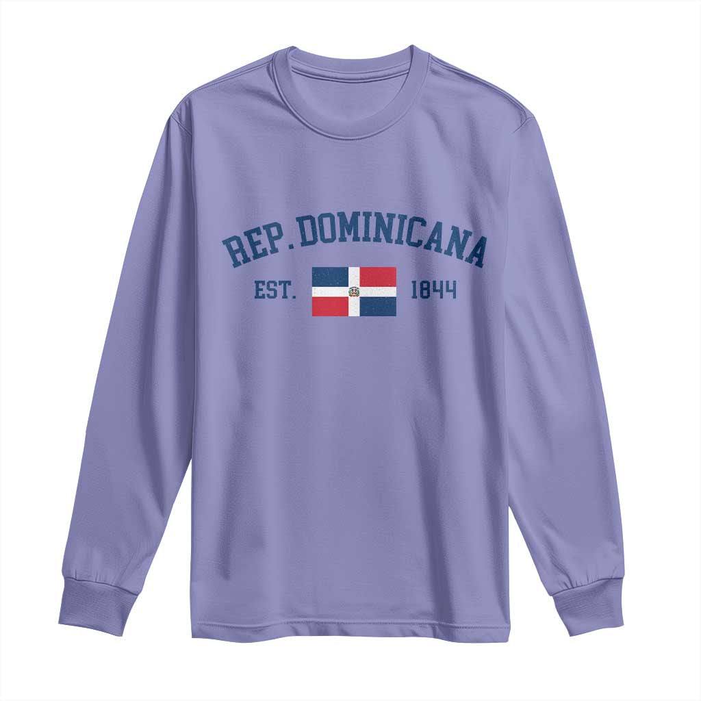Dominican Republic Long Sleeve Shirt Vintage Distressed Varsity Rep Dominicana Flag - Wonder Print Shop