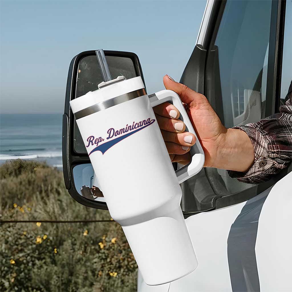 Dominican Republic Tumbler With Handle Rep Dominicana Vintage Flag Baseball Script - Wonder Print Shop