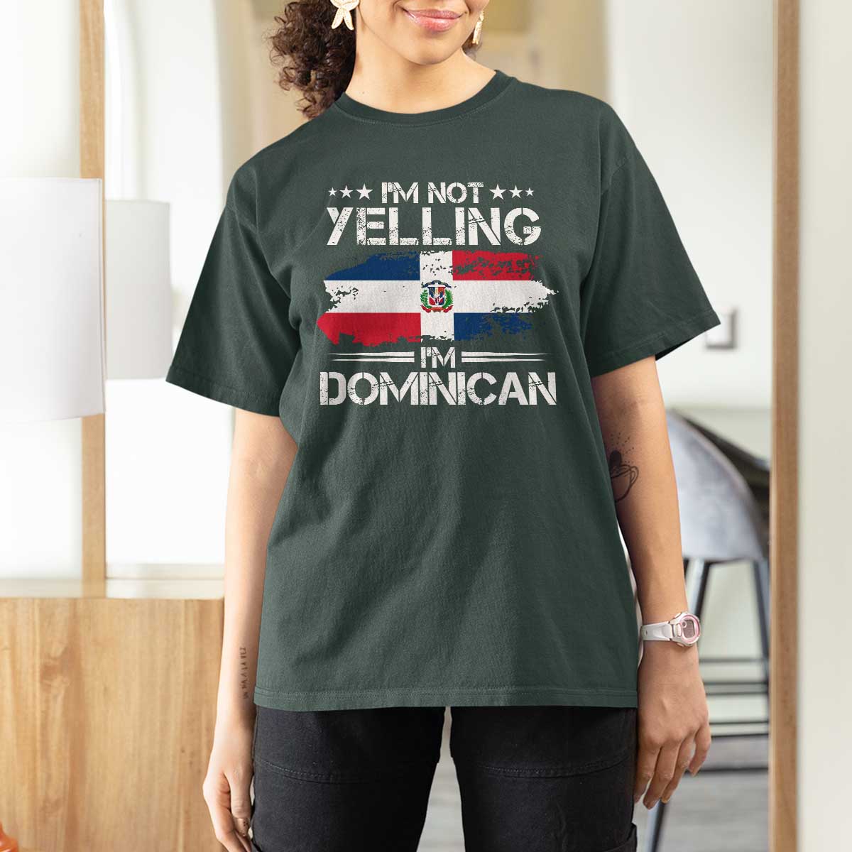 Funny I'm Not Yelling I Am Just Dominican T Shirt For Women Vintage DR Flag - Wonder Print Shop