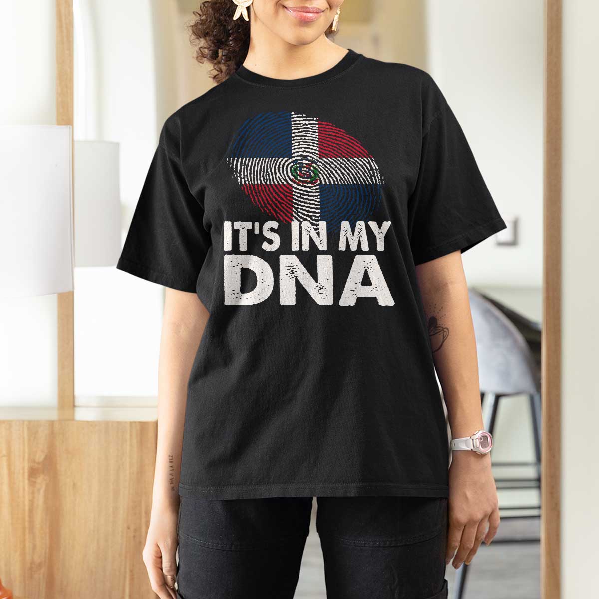 It's in My DNA Dominican Flag T Shirt For Women - Wonder Print Shop