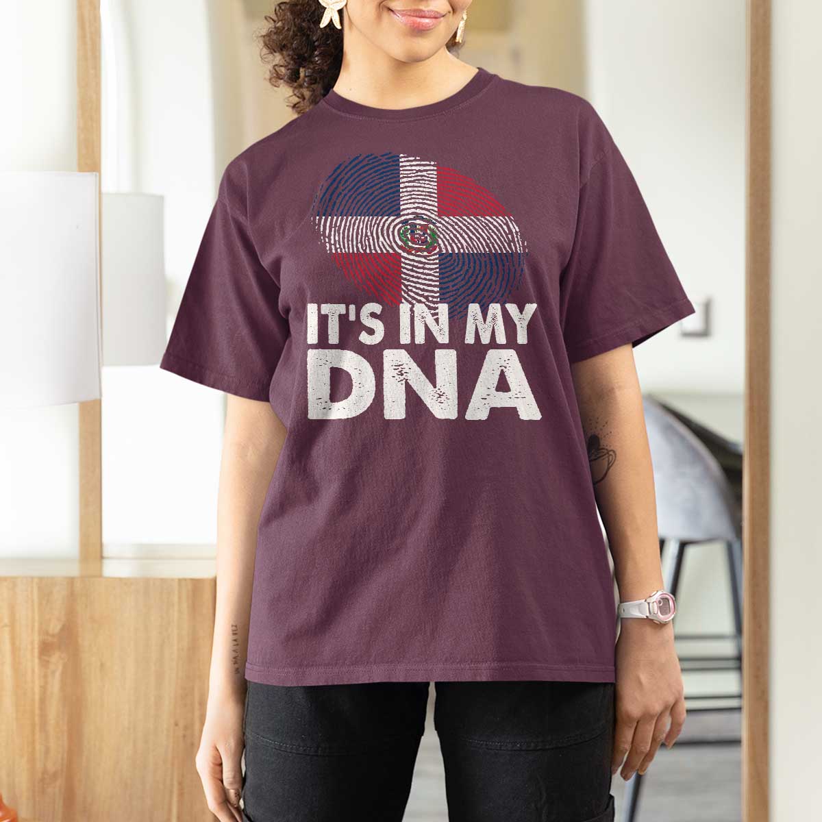 It's in My DNA Dominican Flag T Shirt For Women - Wonder Print Shop