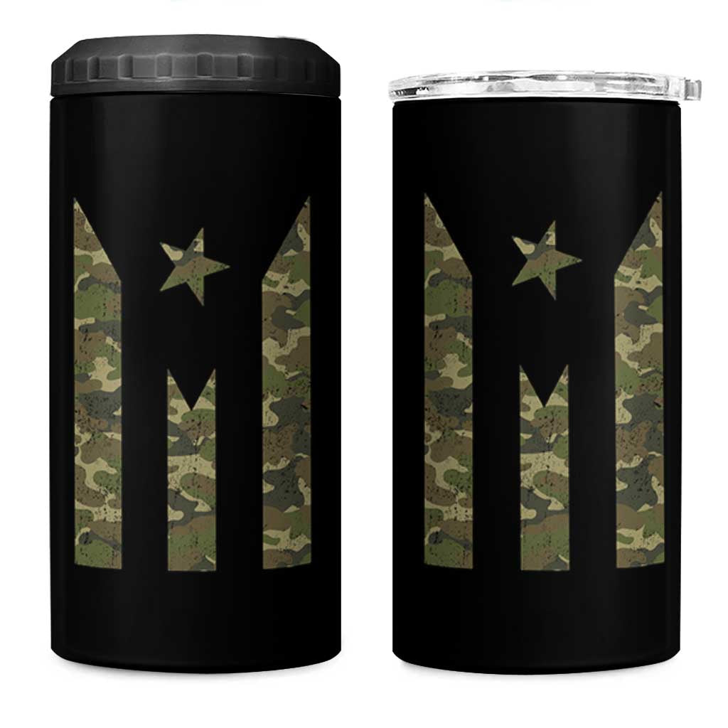 Camo Puerto Rico Flag 4 in 1 Can Cooler Tumbler Hispanic Heritage Month Boricua Rican - Wonder Print Shop