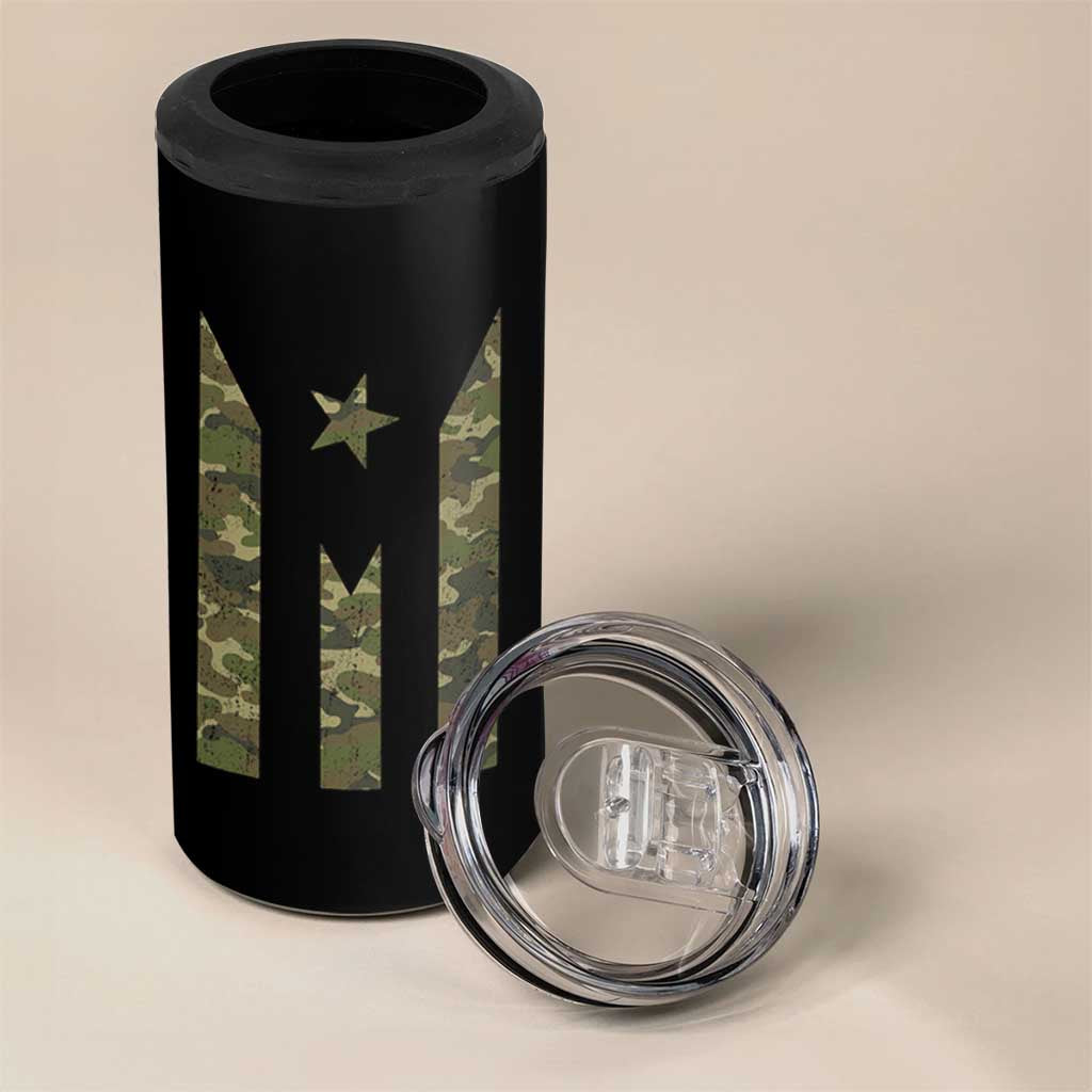 Camo Puerto Rico Flag 4 in 1 Can Cooler Tumbler Hispanic Heritage Month Boricua Rican - Wonder Print Shop